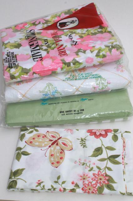 lot 70s 80s vintage flowered & striped print bed sheets for bedding or retro fabric