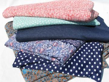 Lot 70s vintage poly knit & double-knit fabric, retro designs, doubleknit denim!