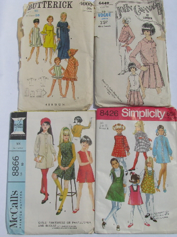 Lot 70s vintage sewing patterns, girls retro hippie pants, tops etc.