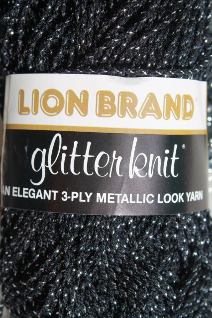 lot Lion glitter knit yarn, black / silver lurex metallic thread acrylic for knitting crochet