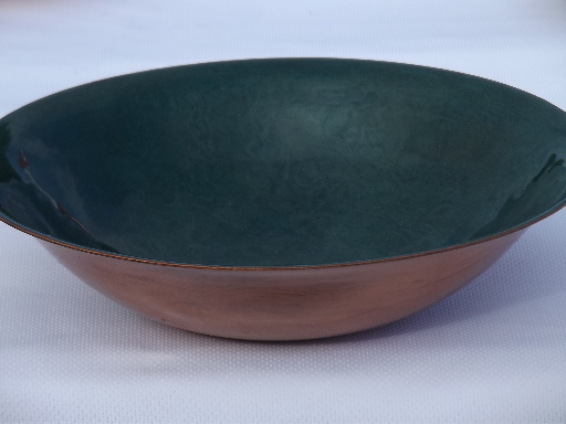 Lot mid-century modern copper enamel, square ashtray, round dishes and bowls