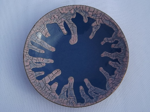 Lot mid-century modern copper enamel, square ashtray, round dishes and bowls