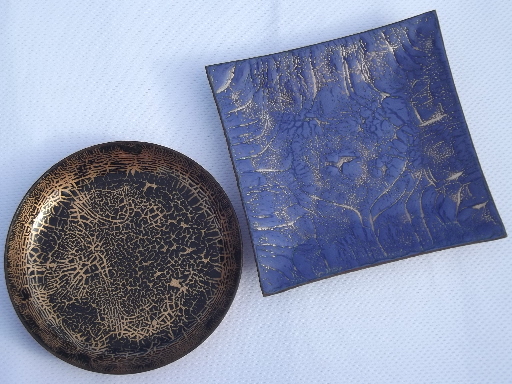 Lot mid-century modern copper enamel, square ashtray, round dishes and bowls