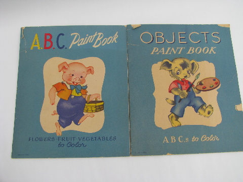 Lot of 1930's vintage children's activity books, coloring pages