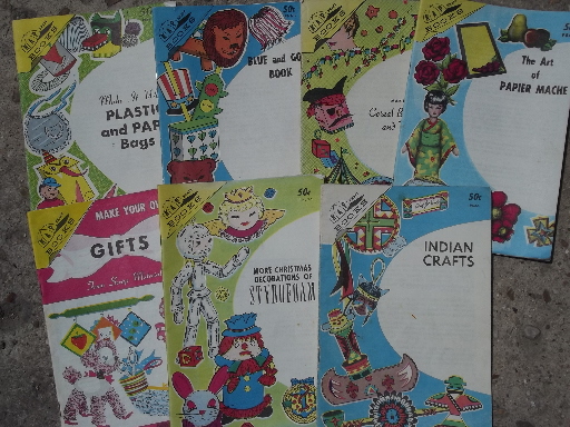Lot of 70s camp and scrap craft project booklets and Pack O Fun magazines
