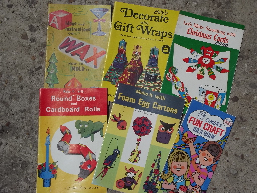 Lot of 70s camp and scrap craft project booklets and Pack O Fun magazines