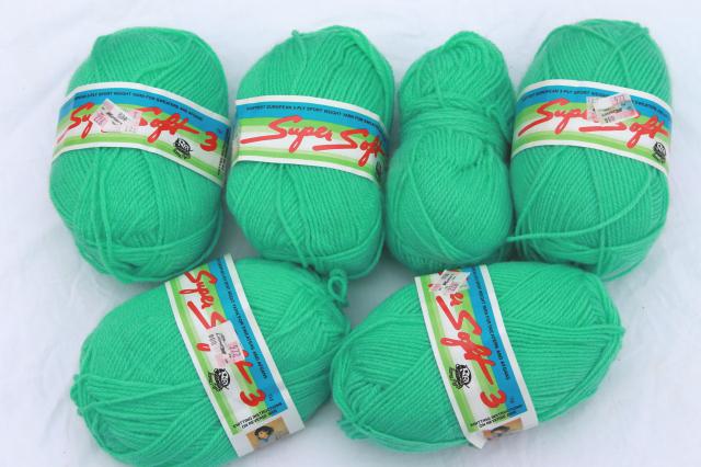 lot of vintage Super Soft acrylic yarn, bright mint, yellow, baby pink colors