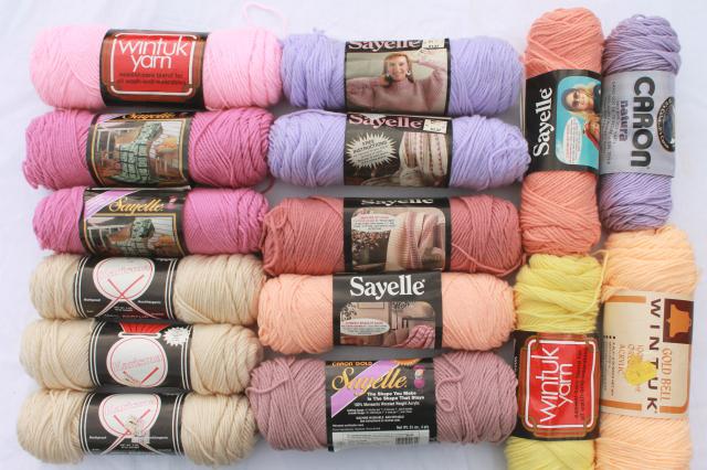 lot of vintage acrylic yarn, 15 skeins pastel sunset desert colors