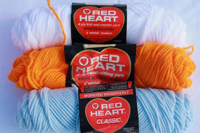 lot of vintage acrylic yarn, Red Heart Classic & Super Saver knitting / crochet yarn