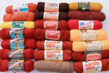 lot of vintage acrylic yarn, autumn harvest russet red brown orange colors, 20 skeins