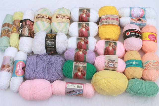 lot of vintage acrylic yarn, baby pastel colors 25+ skeins, sayelle, wintuk etc.