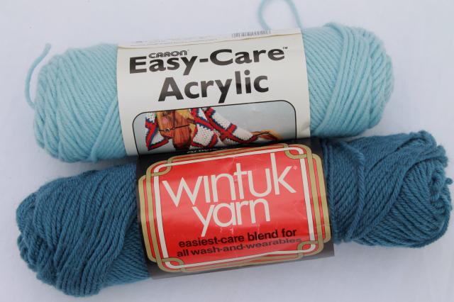 lot of vintage acrylic yarn, blue green grey purple cool colors, 18 skeins
