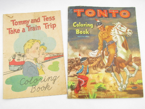 Lot old coloring books, 1950s vintage activity books for children