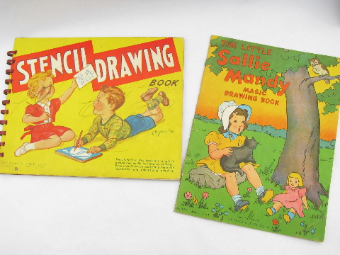 Lot old coloring books, 1950s vintage activity books for children