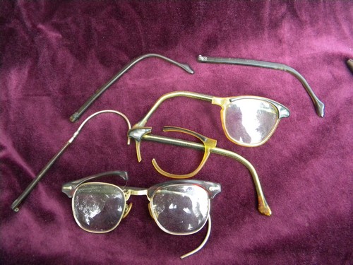 Lot old & eyeglass lenses & frames scrap parts steampunk vintage