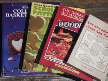 Lot scroll saw woodworking books, crafting toys, collapsible baskets etc.