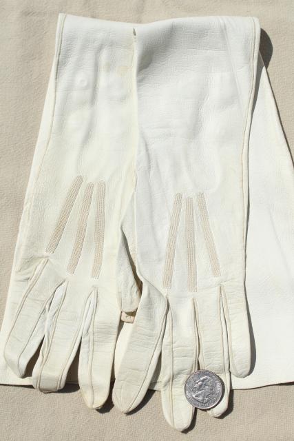 Vintage 1960's ~ 2 Pair Womens White Kid Leather Gloves SMALL 6.5~ One is  NWT