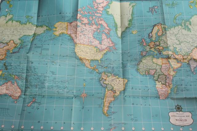 lot vintage wall maps, 1940s 1950s schoolroom size world map WWII military front map