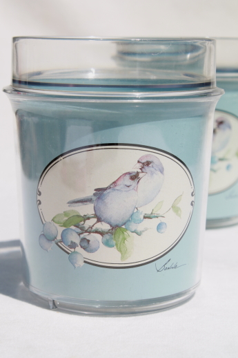 Love Birds Thermo-Serv insulated plastic glasses, lovebirds bluebird print tumblers