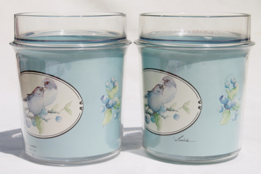 Love Birds Thermo-Serv insulated plastic glasses, lovebirds bluebird print tumblers