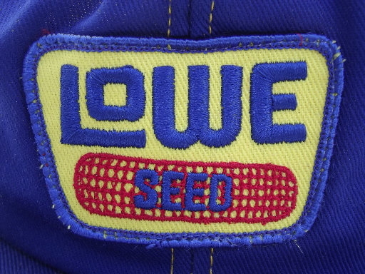 Lowe farm seed corn embroidered patch, vintage farmer trucker cap