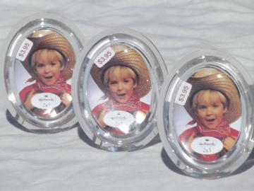 Lucite plastic miniature photo frames, Hallmark labels vintage 80s?
