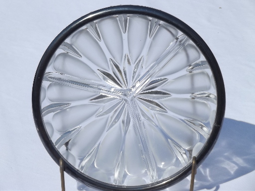 Mad men vintage  silver trimmed bowl, clear & frosted glass divided dish