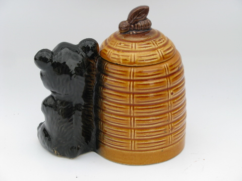 Made in Japan, vintage ceramic honey bear jam jar beehive pot