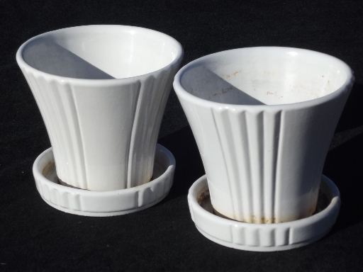 Matte white glaze Abingdon pottery flower pots, vintage planters pair