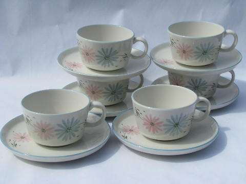 Maytime Franciscan china cups and saucers, may time blue and pink flowers