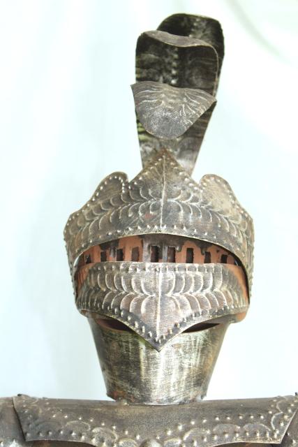 medieval knight armor, vintage art metal tall statue / night light lamp