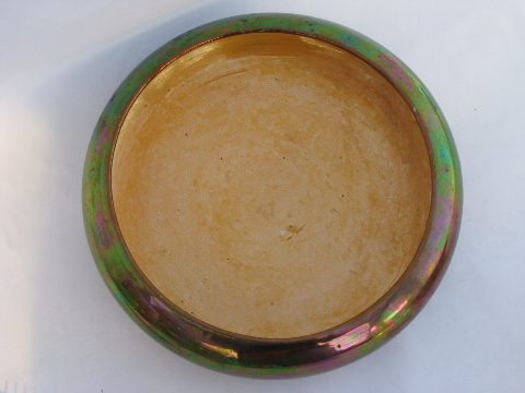 Metallic luster low round porcelain flower bowl, art deco vintage mark, Czech or Japan