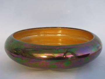 Metallic luster low round porcelain flower bowl, art deco vintage mark, Czech or Japan