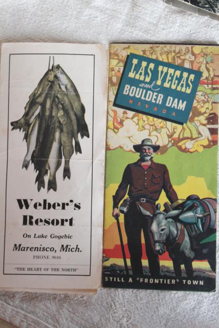 mid century vintage travel brochures, maps, collectible paper, retro tourist ephemera