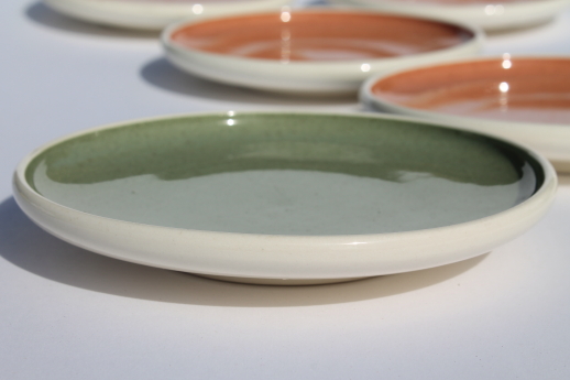 Mid mod vintage Russel Wright Harkerware salad plates, 50s modern Harker china