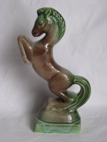 Mid-century art pottery figure, rearing horse, retro drip glaze