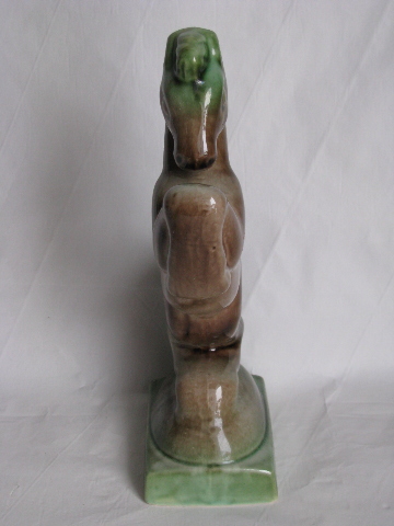 Mid-century art pottery figure, rearing horse, retro drip glaze