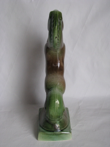Mid-century art pottery figure, rearing horse, retro drip glaze