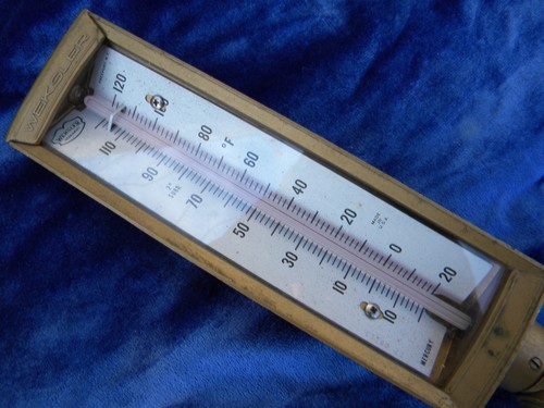 Mid-century machine age vintage Weksler industrial glass thermometer