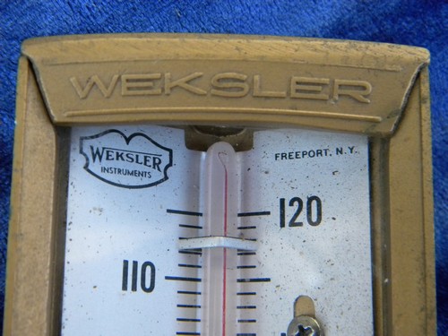 Mid-century machine age vintage Weksler industrial glass thermometer