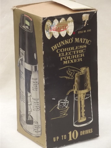 Mid-century mod cocktail mixer, working 1960s vintage Drink O Matic w/ box