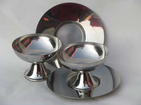 Mid-century mod danish modern vintage stainless candleholders, serving pieces
