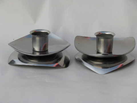 Mid-century mod danish modern vintage stainless candleholders, serving pieces