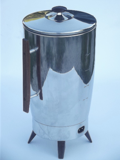 Mid-century mod electric coffee percolator, 40 cup stainless coffee pot