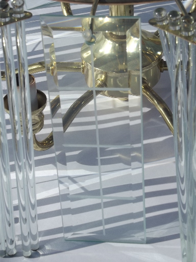 Mid-century mod glass rod chandelier, retro  hanging light w/ glass panels