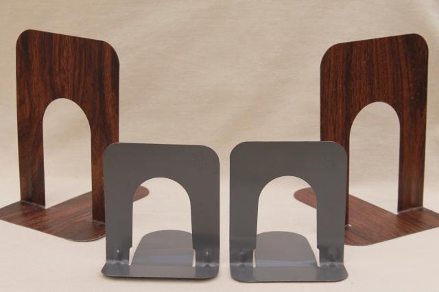 mid-century mod metal bookends, 50s 60s vintage steelcase style industrial modern book ends