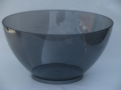 Mid-century mod smoke grey plastic punch bowl set w/ spinner, cups