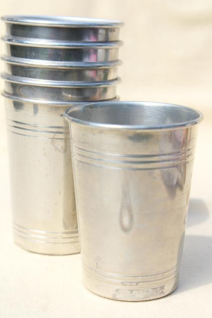 mid-century mod spun aluminum tumblers for travel bar, camp cup drinks glasses
