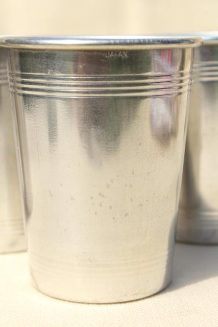 mid-century mod spun aluminum tumblers for travel bar, camp cup drinks glasses
