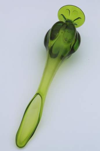 Mid-century mod tall swung shape glass vase, retro 60s lime green art glass